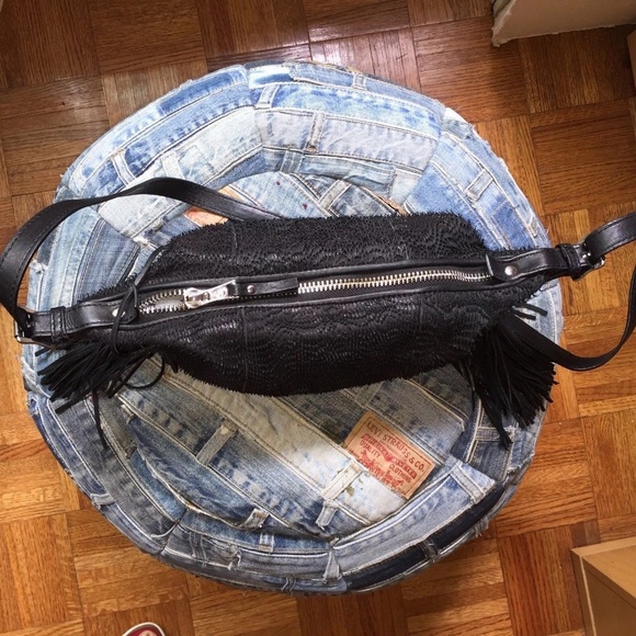 Ash black genuine leather bag with fringe new! - Picture 6 of 8